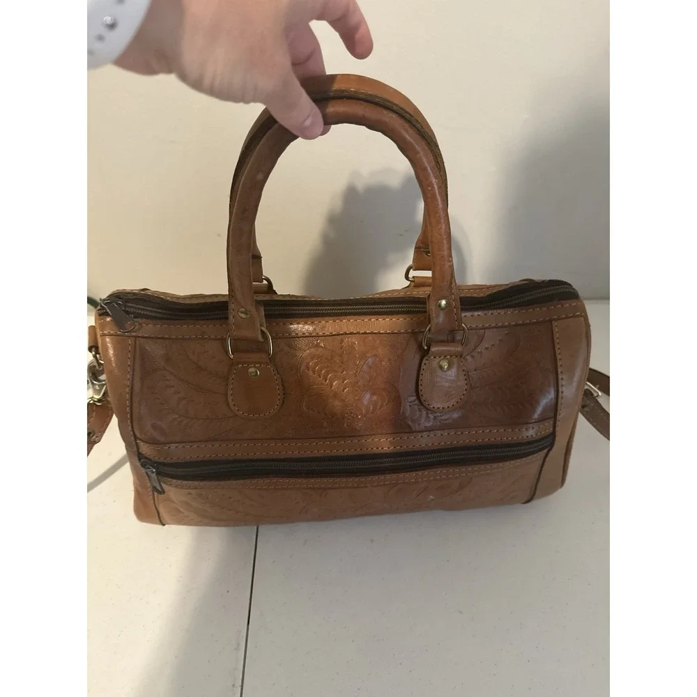 Vintage Western Leather Tooled Satchel Bag Brown. Beautiful Bag!